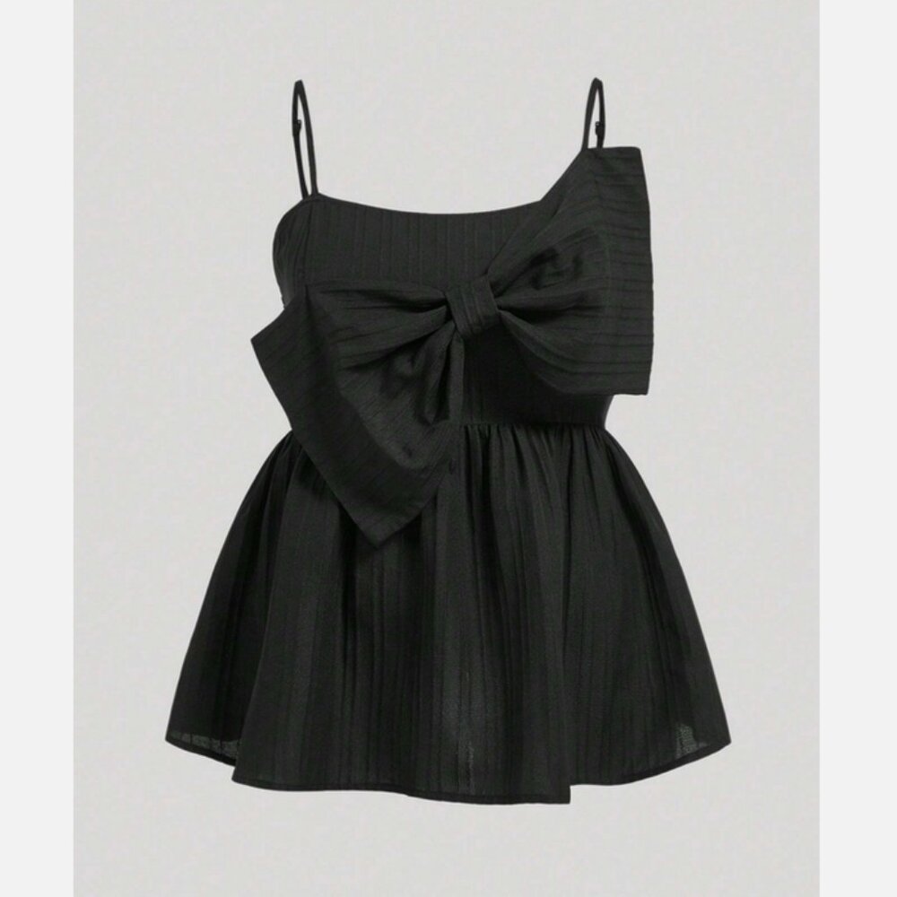 SHEIN Curve 0XL Solid Black 3D Bow Tank Top Shirt Blouse Fit & Flare
